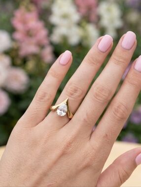 18K Gold Plated Solitaire Ring Size 8 Vintage Statement Ring